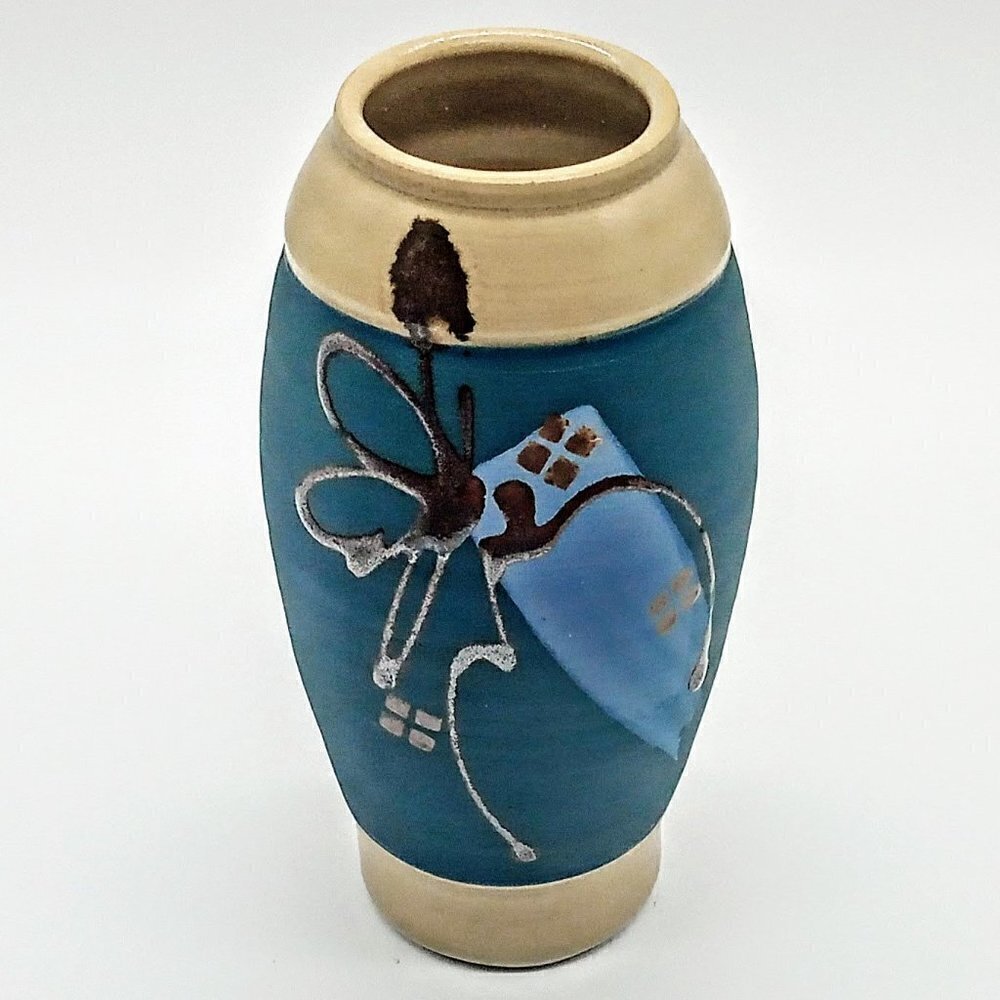 Artisan Signed Teal Matte Bronze Metallic Vase